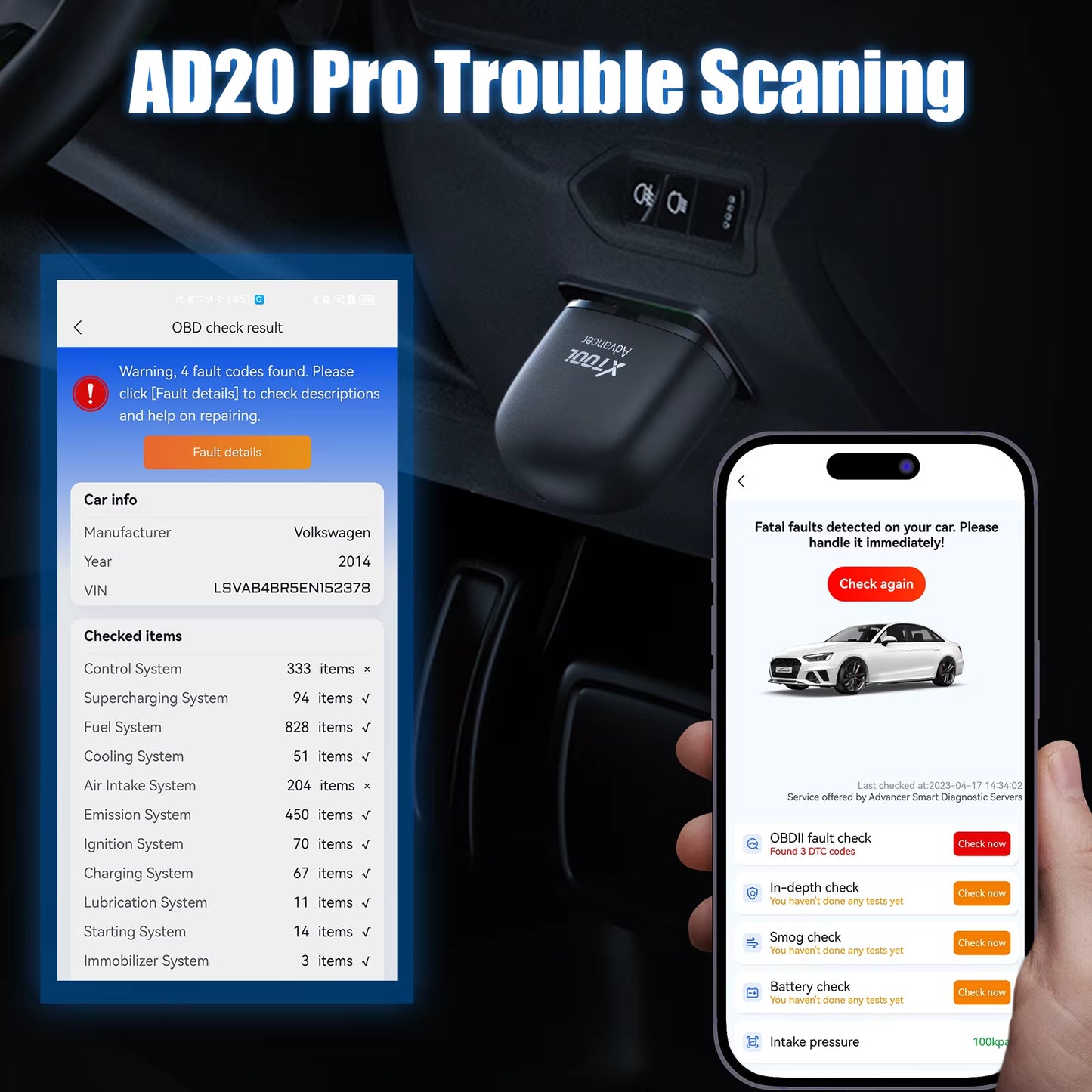 Advancer Ad20Pro Bluetooth OBD2 Scanner Car All System Automotive Diagnostic Tools Free Application Engine Check Oil Reset