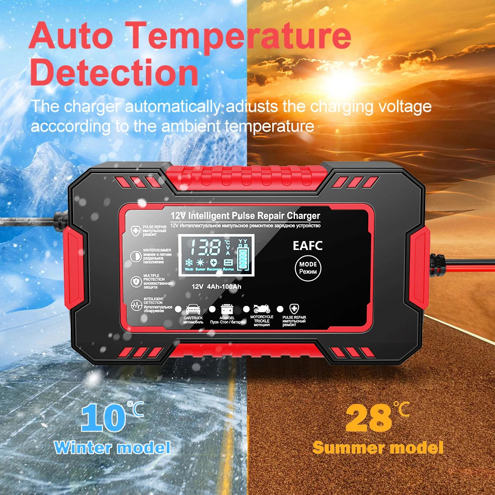 12V 6A Power Puls Repair Charger Car Battery Charger LED Display Moto Truck Battery Charger Wet Dry Lead Acid Battery