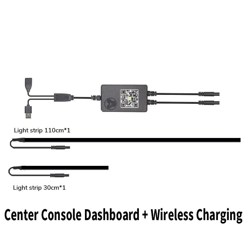Center Console Dashboard Wireless Charging Light for Tesla Model 3 Y 64Colors RGB Neon LED Ambient Lamp USB Power APP Controller