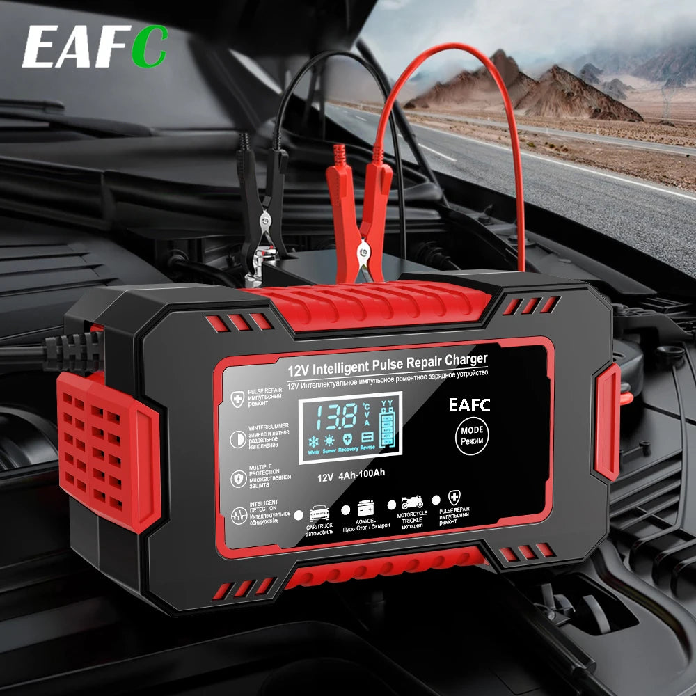 12V 6A Power Puls Repair Charger Car Battery Charger LED Display Moto Truck Battery Charger Wet Dry Lead Acid Battery