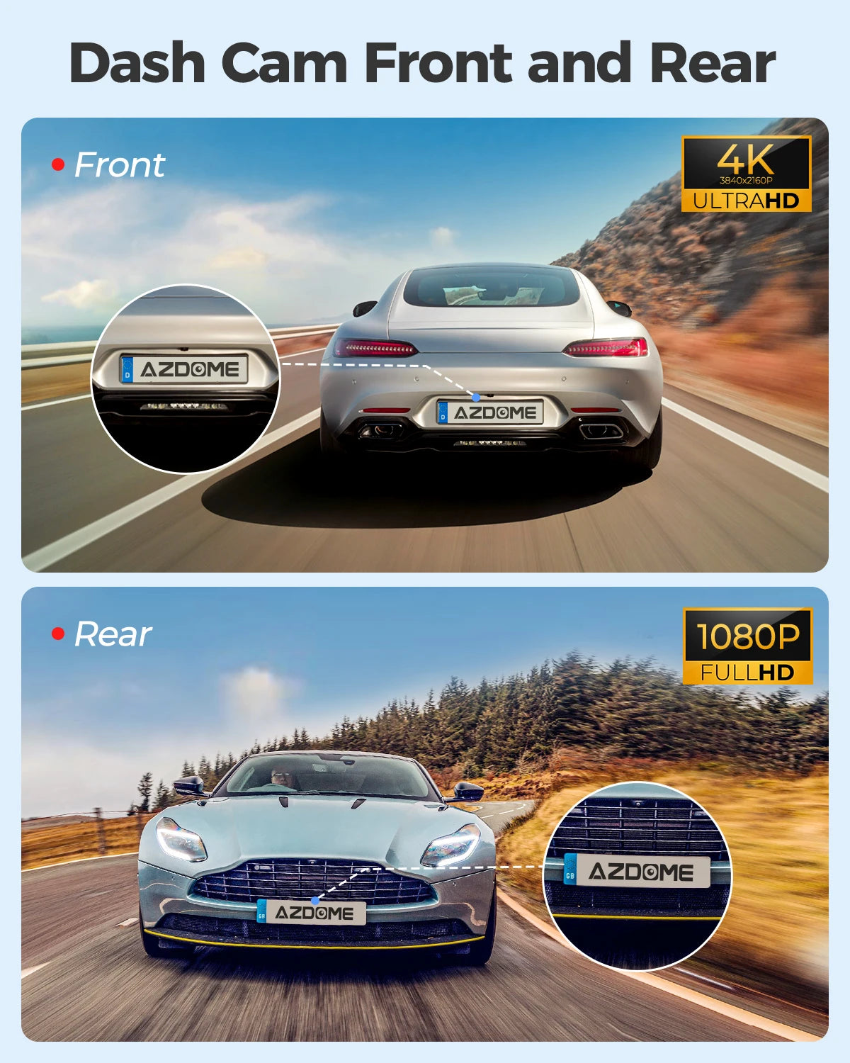 M300S 4K Dash Cam Front and Rear, 5.8G Wifi GPS Dash Camera for Cars, Free 64GB SD Card, Voice Control, WDR Night Vision
