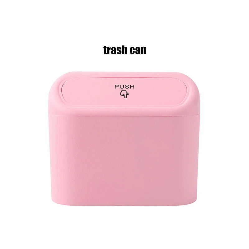 1L Car Interior Storage Box Trash Can with 4 Rolls (60Pcs) Trash Bags ABS Mini Trash Can with Lid with Trash Bag Car Storage Bin