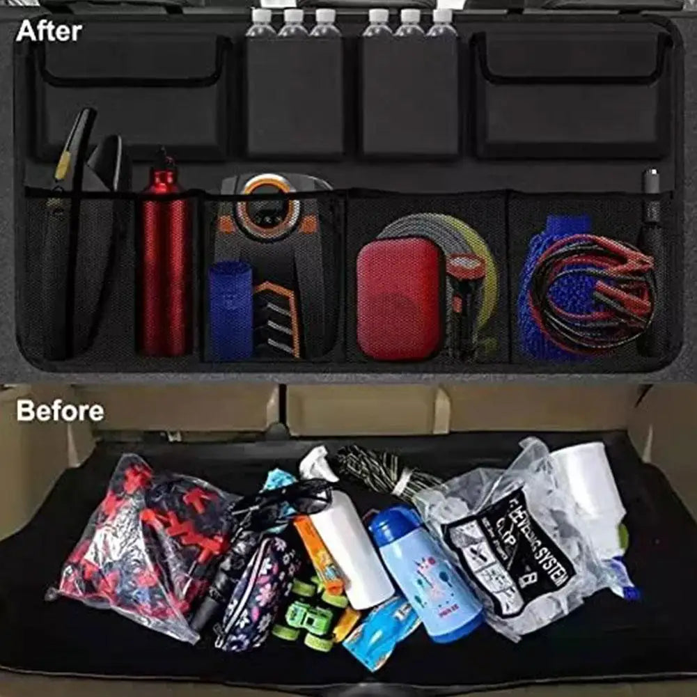 Car Trunk Organizer Adjustable Backseat Storage Bag Net High Capacity Multi-Use Oxford Automobile Seat Back Organizers Universal