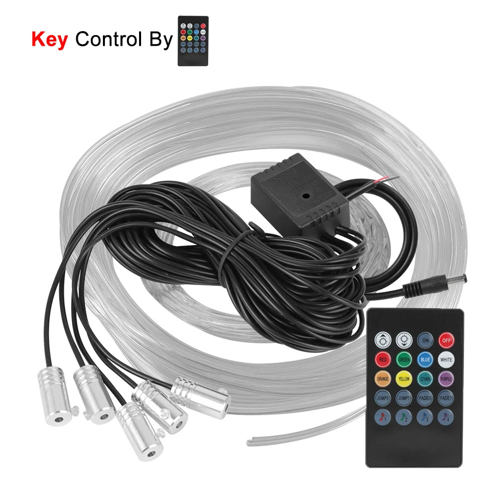 12V 6M LED Strips RGB Car Interior Light Ambient Lamp Decorative Fiber Optic 5 Lens Smart Control Caravan Automotive Accessories