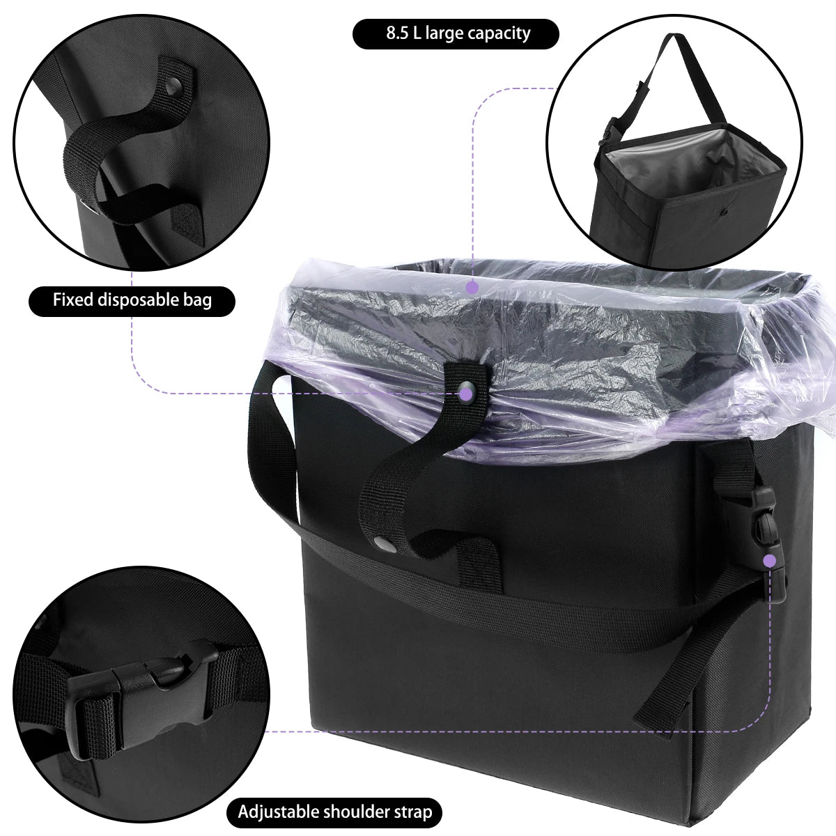 Car Trash Can Garbage Bag 8.5/6.58L Large Capacity Waterproof Foldable Car Garbage Organizer Portable Hanging Multi-Function