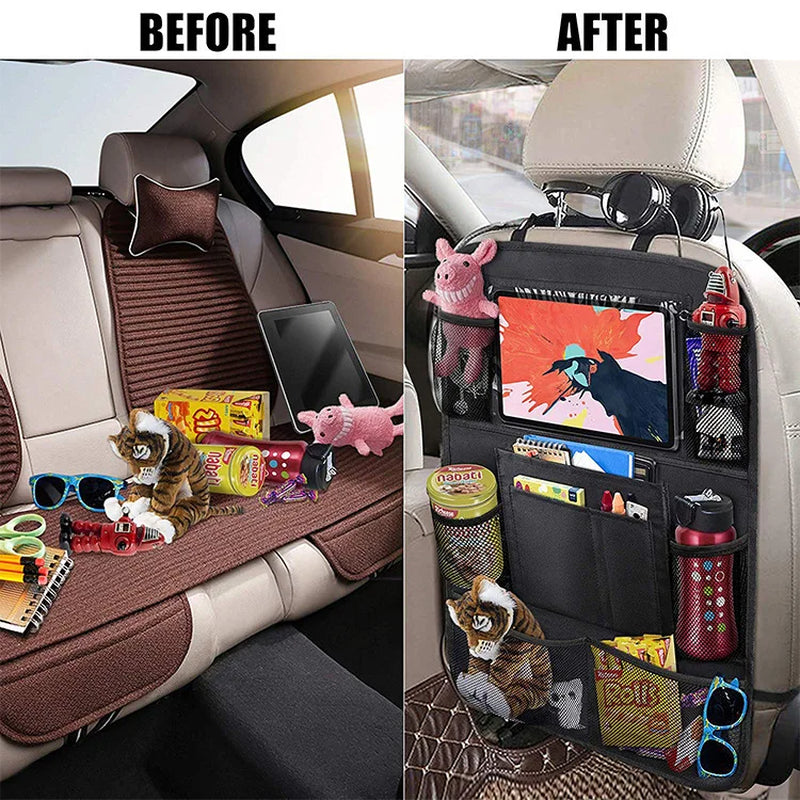 Car Backseat Organizer with Touch Screen Tablet Holder + 9 Storage Pockets Kick Mats Car Seat Back Protectors for Kids Toddlers