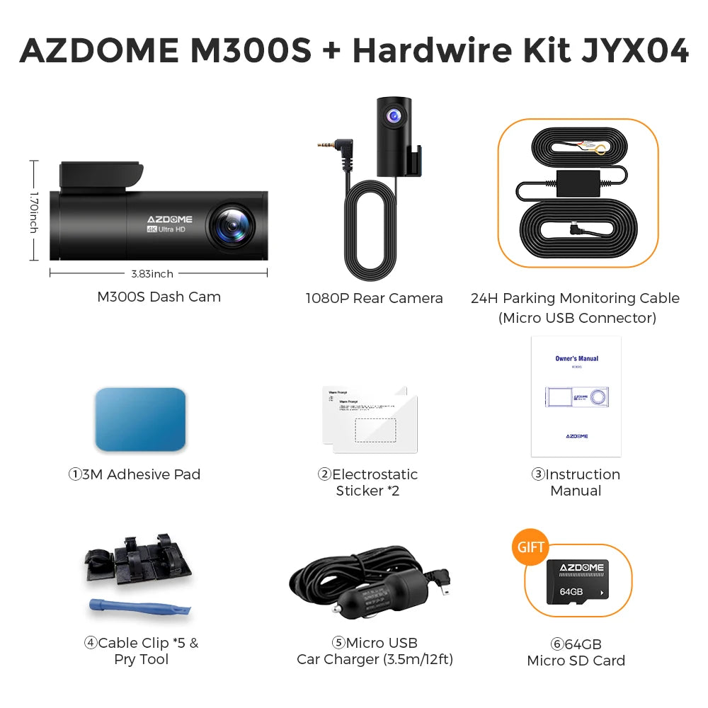 M300S 4K Dash Cam Front and Rear, 5.8G Wifi GPS Dash Camera for Cars, Free 64GB SD Card, Voice Control, WDR Night Vision
