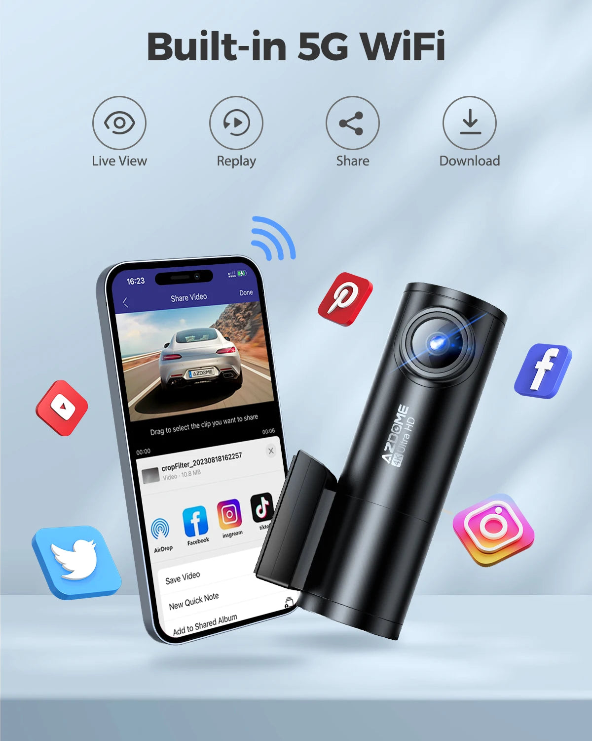 M300S 4K Dash Cam Front and Rear, 5.8G Wifi GPS Dash Camera for Cars, Free 64GB SD Card, Voice Control, WDR Night Vision