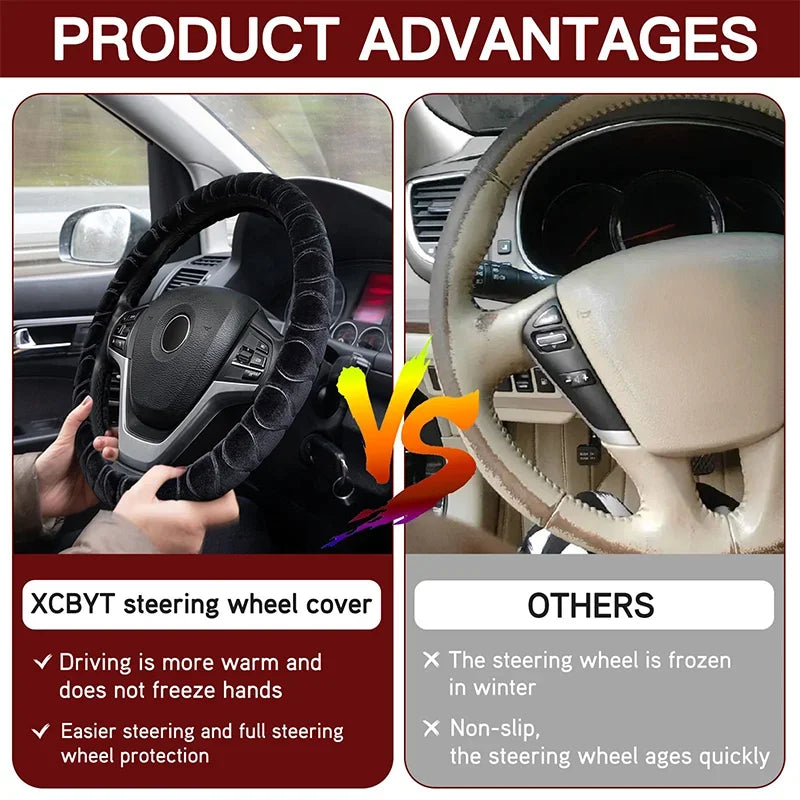 37-39Cm Universal Car Steering Wheel Covers Winter Soft Warm Plush Steering Wheel Cover Auto Interior Decoration Accessories