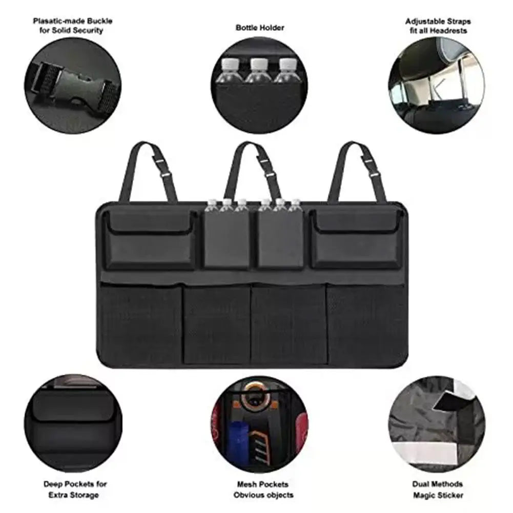 Car Trunk Organizer Adjustable Backseat Storage Bag Net High Capacity Multi-Use Oxford Automobile Seat Back Organizers Universal