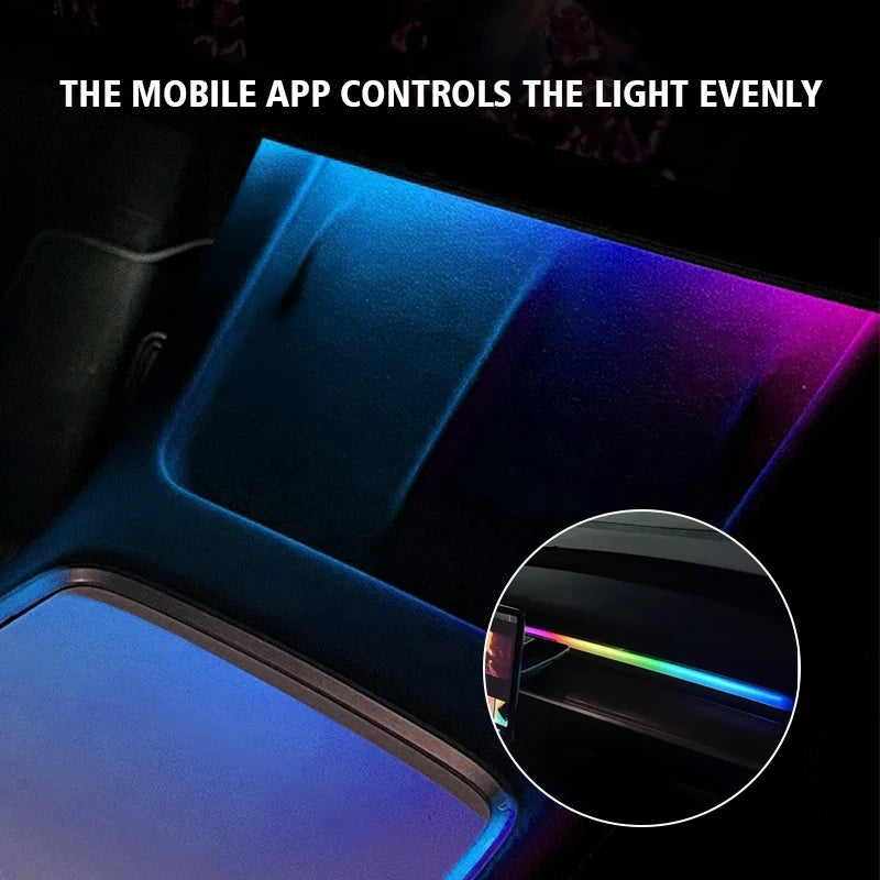 Center Console Dashboard Wireless Charging Light for Tesla Model 3 Y 64Colors RGB Neon LED Ambient Lamp USB Power APP Controller