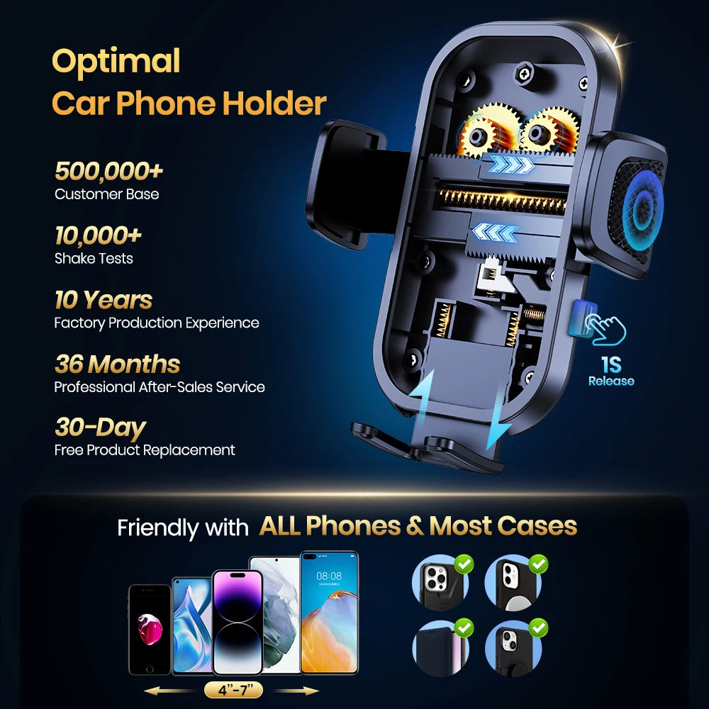 D46 Car Phone Holder Mount, Upgraded Cell Phone Holder for Car Dashboard and Air Vent Compatible with All Smartphones