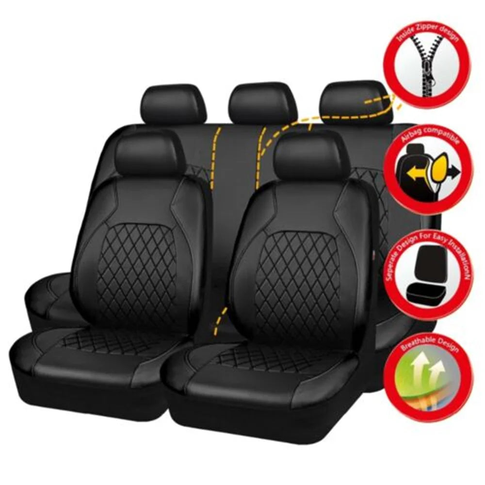 9Pcs/Set Car Seat Cover PU Leather Full Set Full Surrounded Seat Protector Cover Universal Waterproof Seat Cover Auto Interior