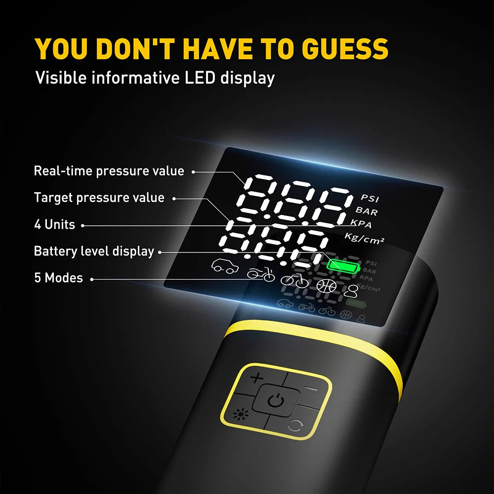 Tire Inflator Portable Air Compressor 150PSI Electric Air Pump for Car Tires Motorcycle Bike Ball Smart Air Pump 7.4V