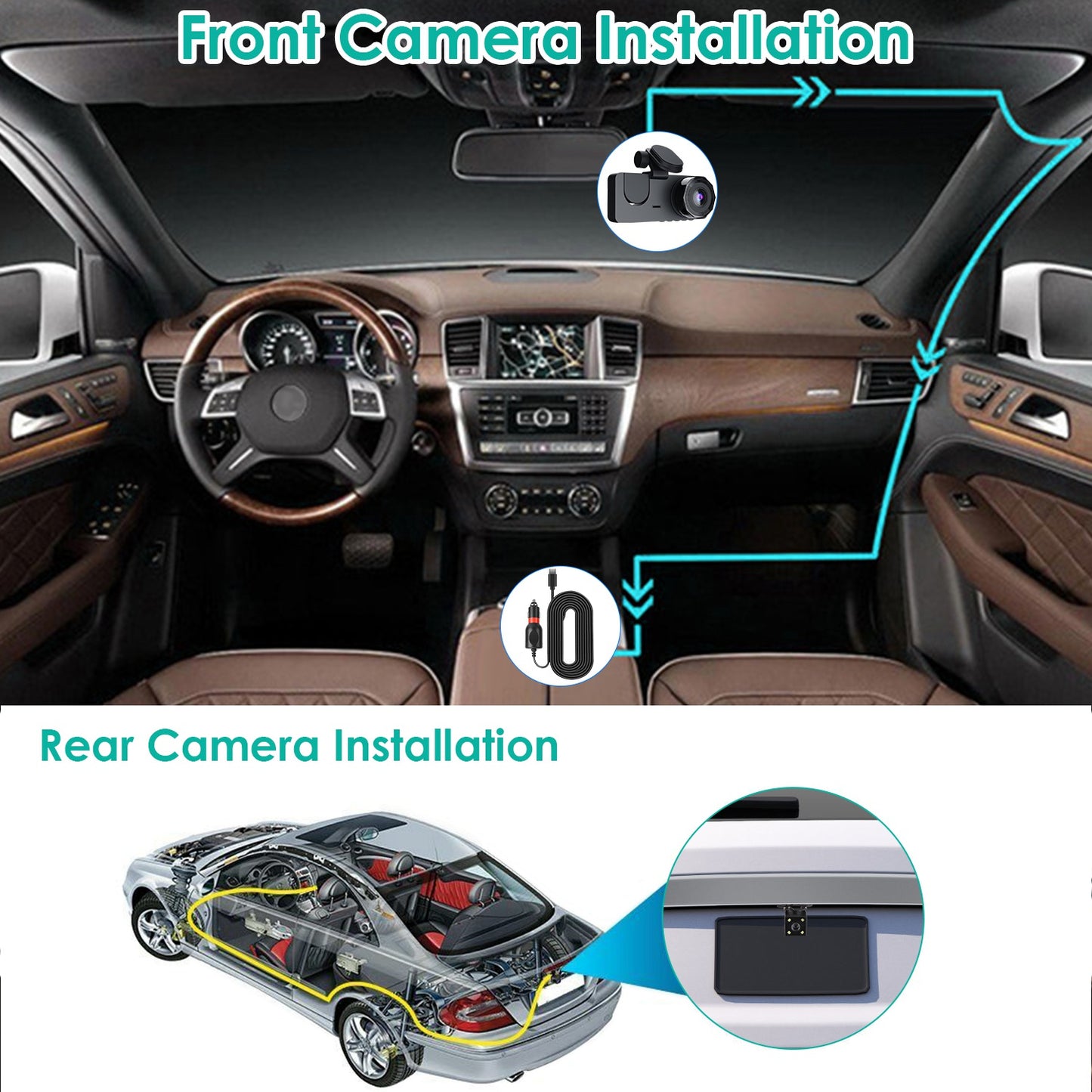 3-Channel Car Camera with 32GB MMC Card