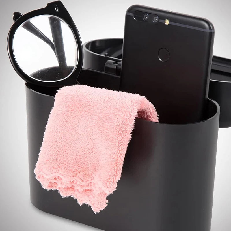 1L Car Interior Storage Box Trash Can with 4 Rolls (60Pcs) Trash Bags ABS Mini Trash Can with Lid with Trash Bag Car Storage Bin