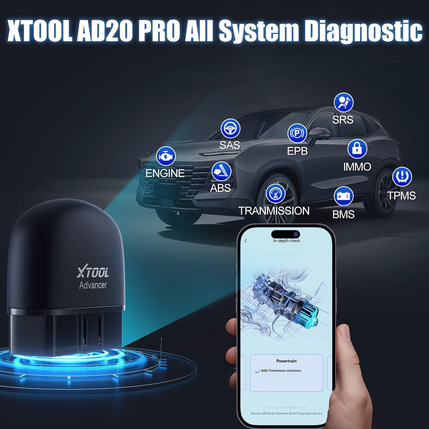 Advancer Ad20Pro Bluetooth OBD2 Scanner Car All System Automotive Diagnostic Tools Free Application Engine Check Oil Reset