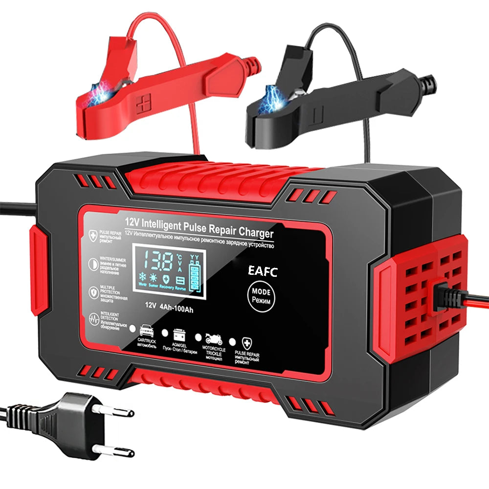 12V 6A Power Puls Repair Charger Car Battery Charger LED Display Moto Truck Battery Charger Wet Dry Lead Acid Battery