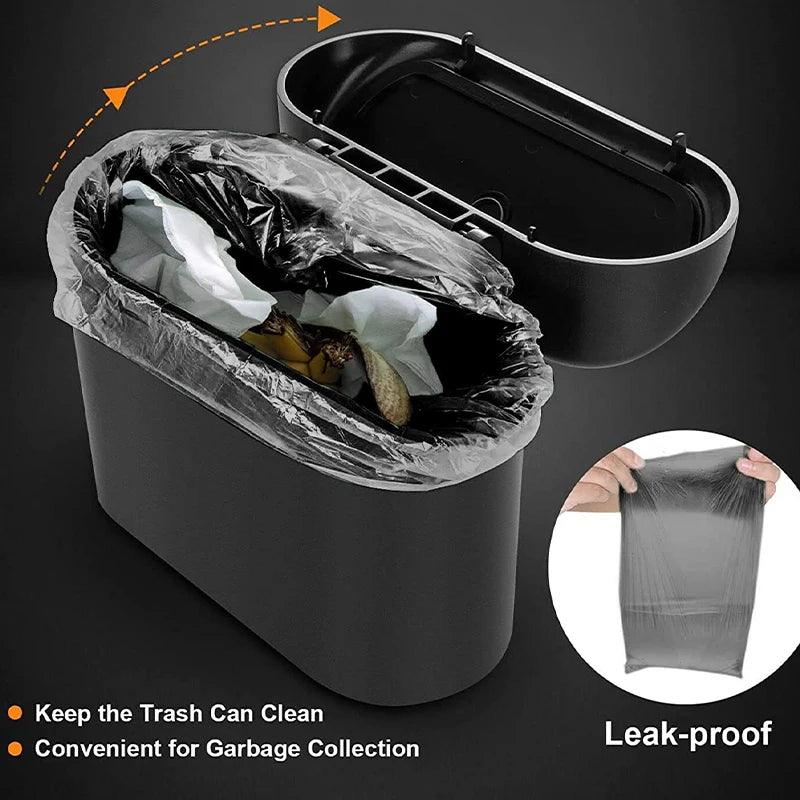 1L Car Interior Storage Box Trash Can with 4 Rolls (60Pcs) Trash Bags ABS Mini Trash Can with Lid with Trash Bag Car Storage Bin