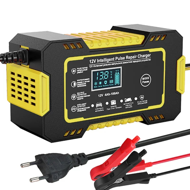 12V 6A Power Puls Repair Charger Car Battery Charger LED Display Moto Truck Battery Charger Wet Dry Lead Acid Battery