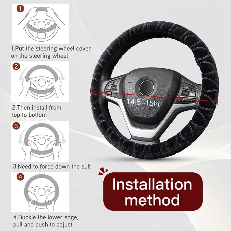 37-39Cm Universal Car Steering Wheel Covers Winter Soft Warm Plush Steering Wheel Cover Auto Interior Decoration Accessories