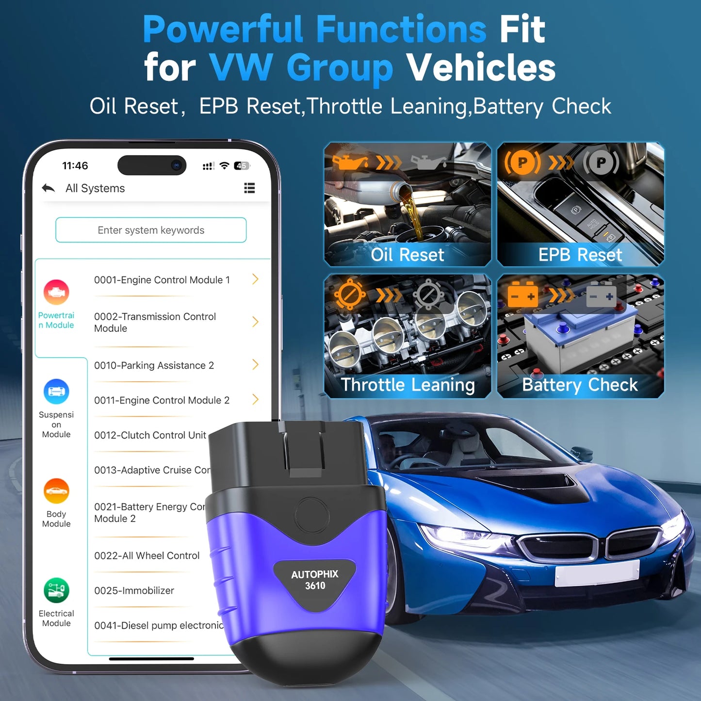 3610 Bluetooth Diagnostic Tool for VAG VW Audi Skoda SEAT 12V Cars Full-System OBD2 Scanner Code Reader ABS SRS EPB