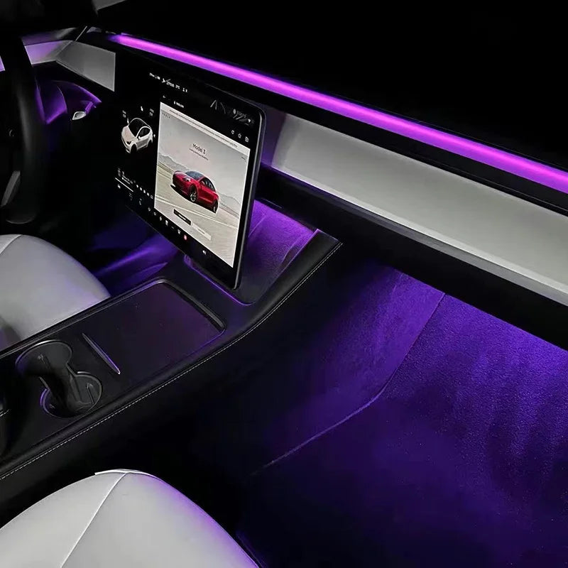 Center Console Dashboard Wireless Charging Light for Tesla Model 3 Y 64Colors RGB Neon LED Ambient Lamp USB Power APP Controller