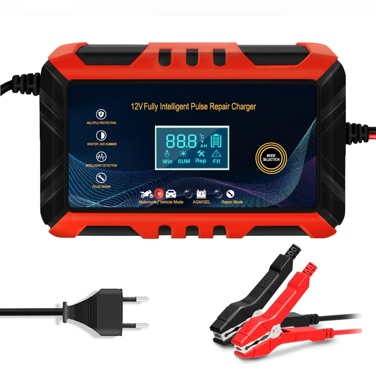 Car Battery Charger 12V 6A Intelligent Pulse Repair LCD Display Car Battery Motorcycle Battery Charging Battery Repair Charger
