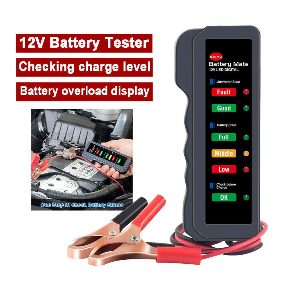 12V Auto Battery Tester Digital Vehicle Battery Testing Device Portable Battery Monitoring Device Mini for Car Motorcycle Trucks