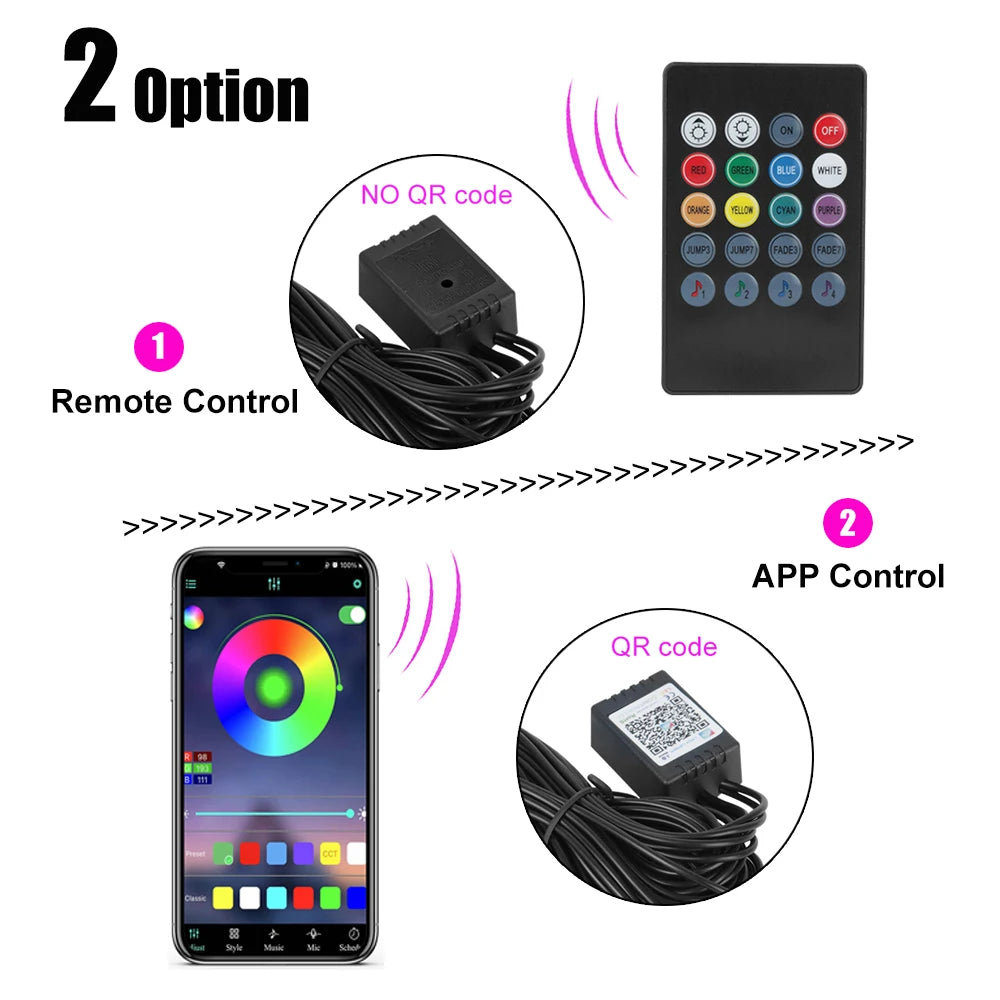 12V 6M LED Strips RGB Car Interior Light Ambient Lamp Decorative Fiber Optic 5 Lens Smart Control Caravan Automotive Accessories