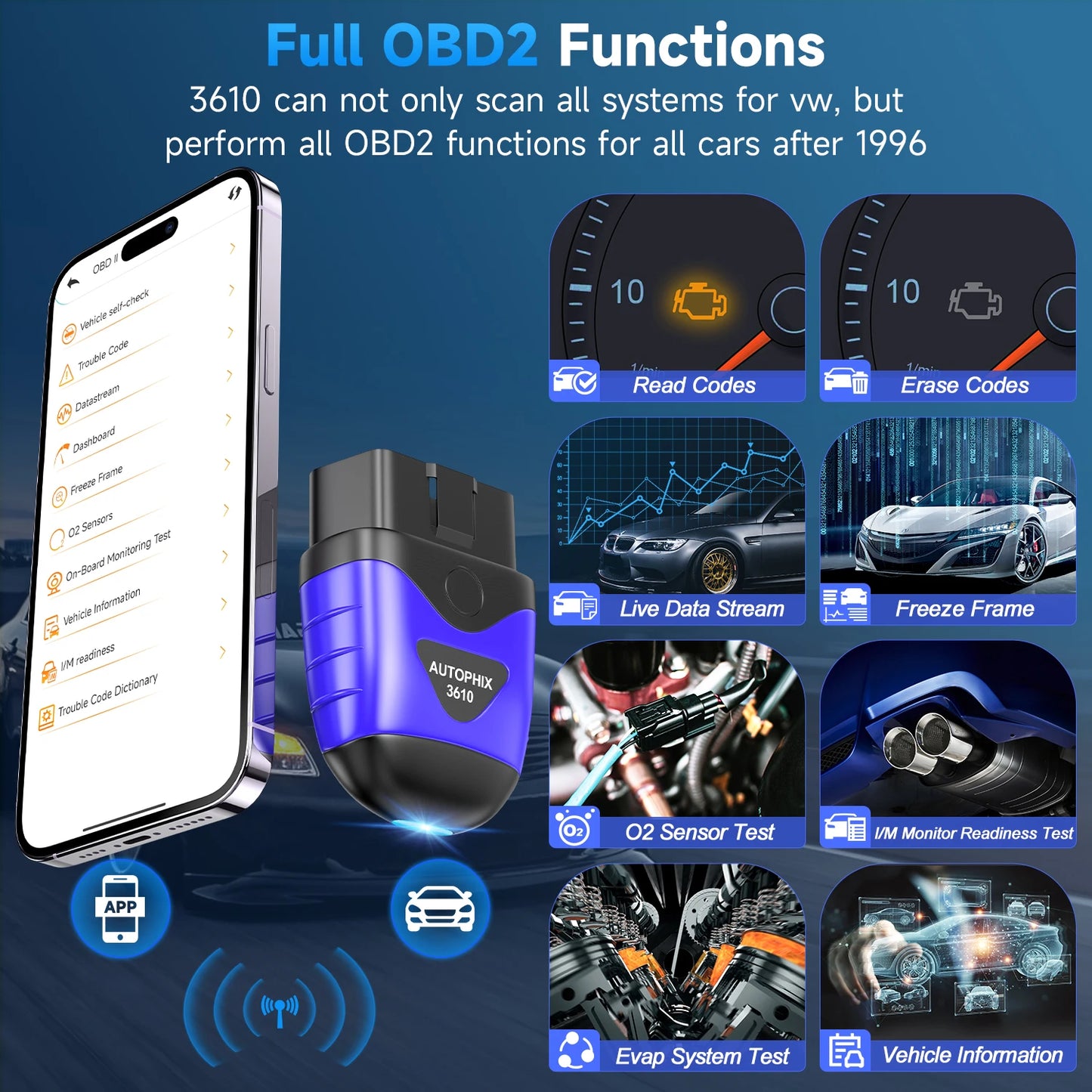 3610 Bluetooth Diagnostic Tool for VAG VW Audi Skoda SEAT 12V Cars Full-System OBD2 Scanner Code Reader ABS SRS EPB