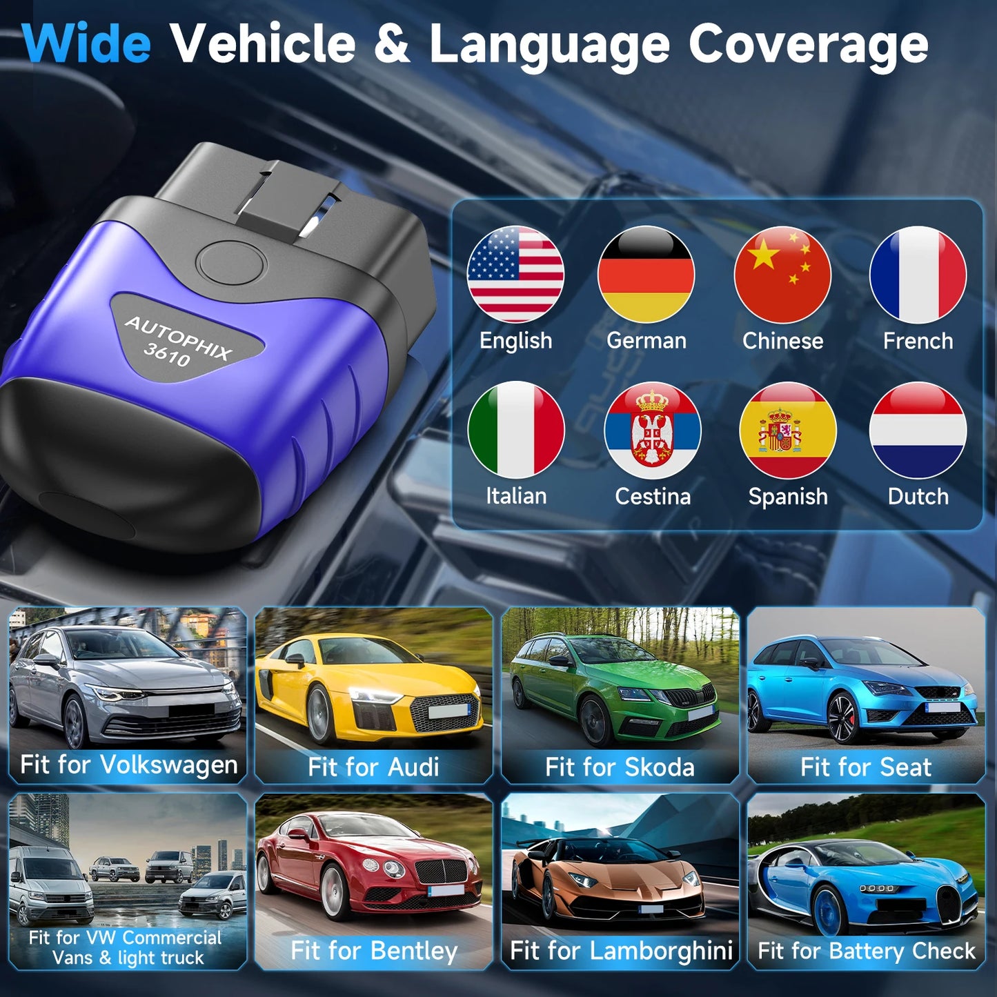 3610 Bluetooth Diagnostic Tool for VAG VW Audi Skoda SEAT 12V Cars Full-System OBD2 Scanner Code Reader ABS SRS EPB