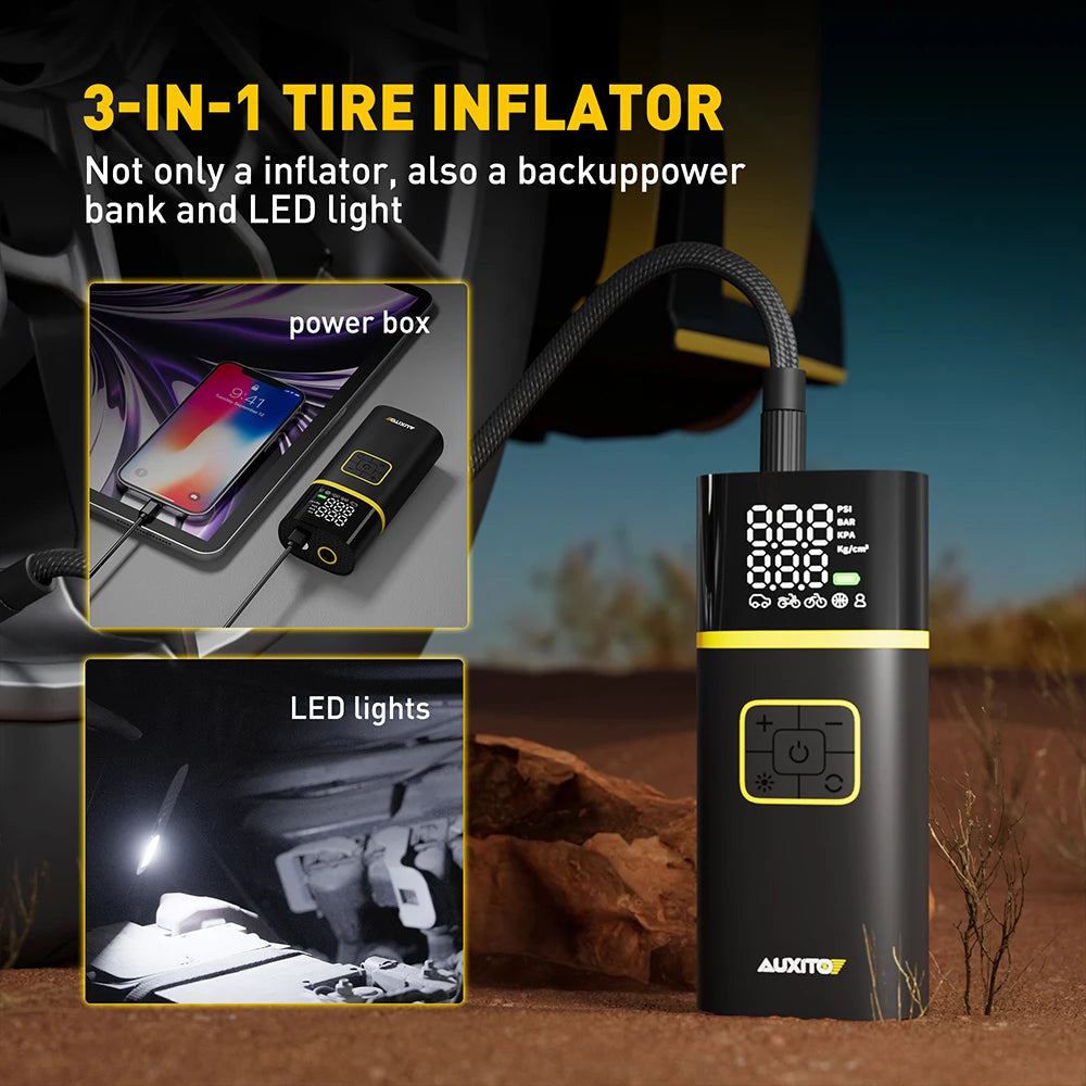 Tire Inflator Portable Air Compressor 150PSI Electric Air Pump for Car Tires Motorcycle Bike Ball Smart Air Pump 7.4V