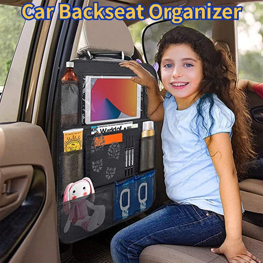 Car Backseat Organizer with Touch Screen Tablet Holder + 9 Storage Pockets Kick Mats Car Seat Back Protectors for Kids Toddlers