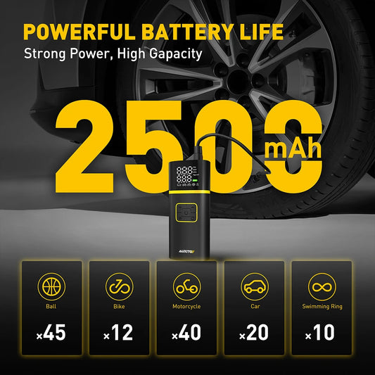 Tire Inflator Portable Air Compressor 150PSI Electric Air Pump for Car Tires Motorcycle Bike Ball Smart Air Pump 7.4V
