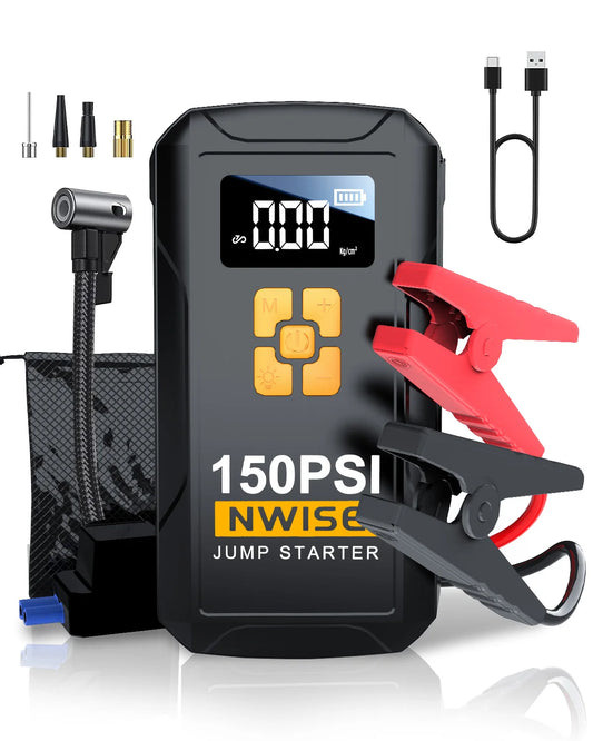Car Jump Starter Air Pump 150PSI Air Compressor 6000A Jump Starter Power Bank Lighting Battery Starters Auto Tyre Inflator
