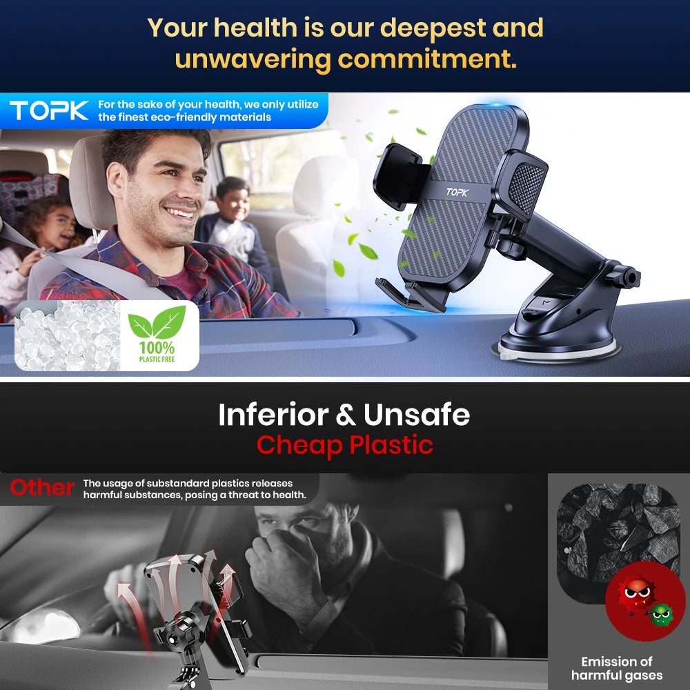 D46 Car Phone Holder Mount, Upgraded Cell Phone Holder for Car Dashboard and Air Vent Compatible with All Smartphones