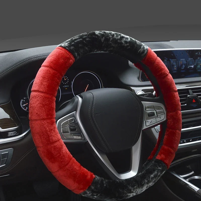 Winter Super Soft Plush Car Steering Wheel Cover Universal,Warm Faux Fur Auto Handlebar on the Steering-Wheel 37/38Cm