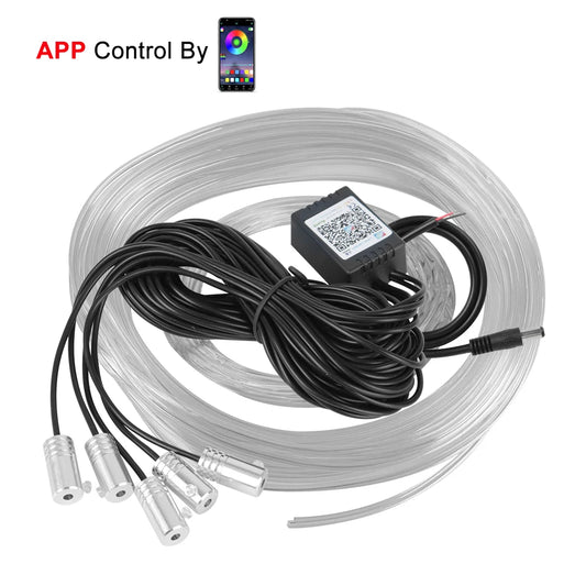 12V 6M LED Strips RGB Car Interior Light Ambient Lamp Decorative Fiber Optic 5 Lens Smart Control Caravan Automotive Accessories