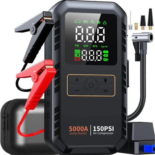 Car Jump Starter Air Pump 150PSI Air Compressor 6000A Jump Starter Power Bank Lighting Battery Starters Auto Tyre Inflator