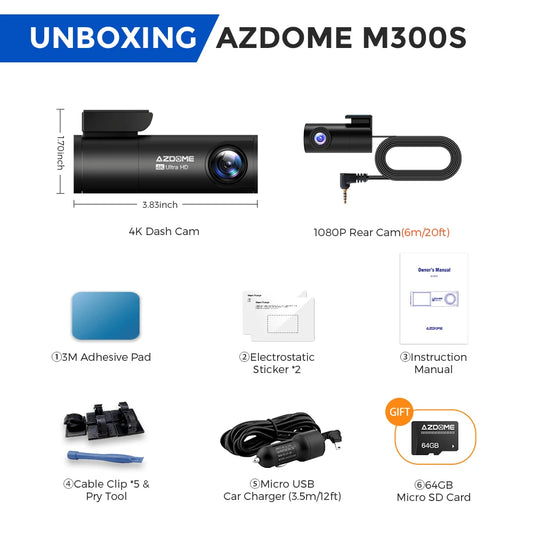 M300S 4K Dash Cam Front and Rear, 5.8G Wifi GPS Dash Camera for Cars, Free 64GB SD Card, Voice Control, WDR Night Vision